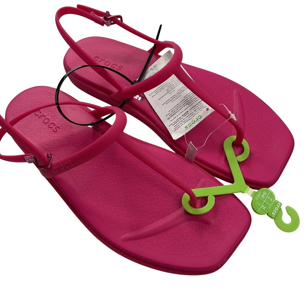 Crocs Tulum Strappy Sandal Pink Women Size 9 Square Toe Asymmetrical Straps NEW